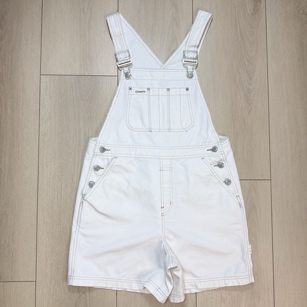 VTG 1999 Gap Womens 8 White Denim Shortalls Overalls Carpenter Y2K Bib Utility S